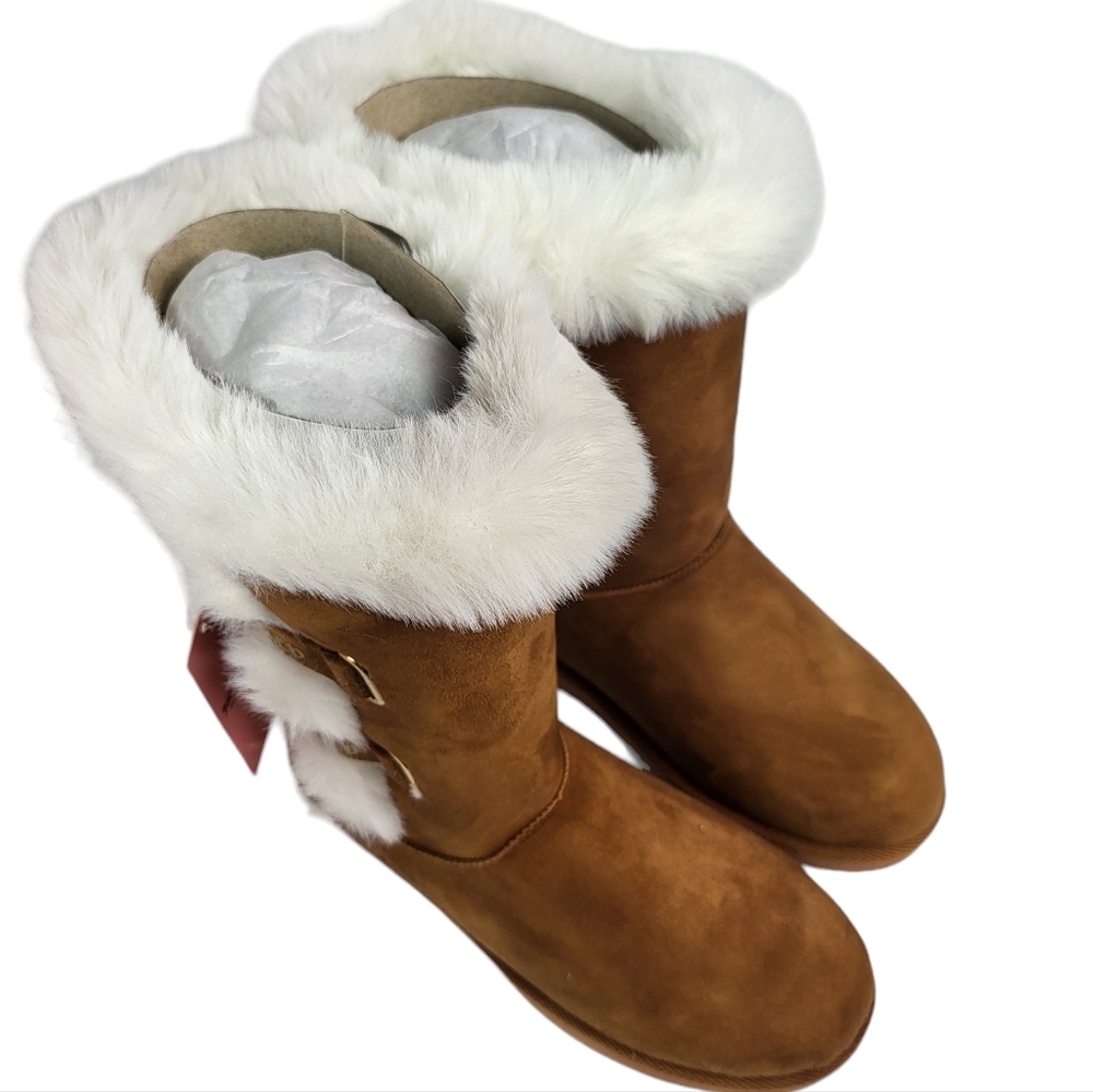 Juicy Couture Koded Faux Fur Winter Boots Cognac Micro 7 - Picture 7 of 8